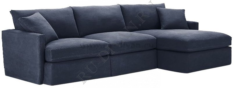 Угловой диван с оттоманкой с подлокотниками